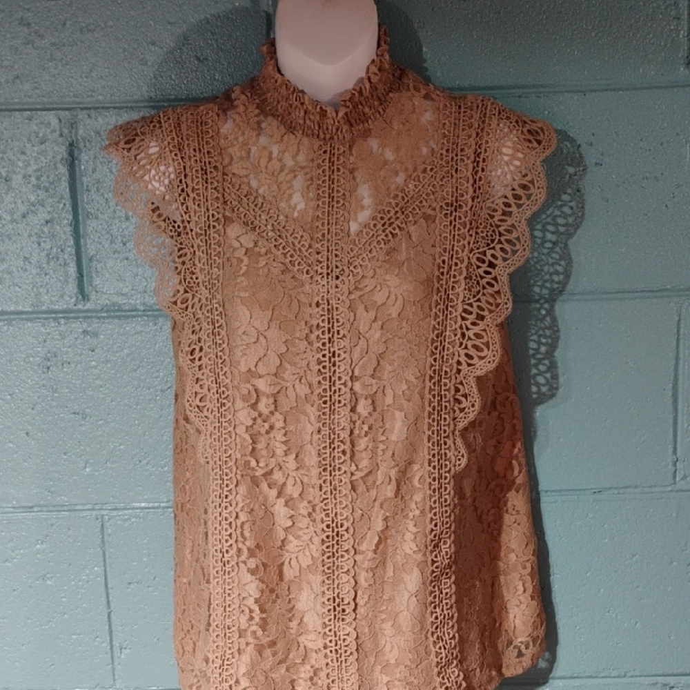 Cable & Gauge Beige Lace Sleeveless Blouse Size Small. - Picture 1 of 9